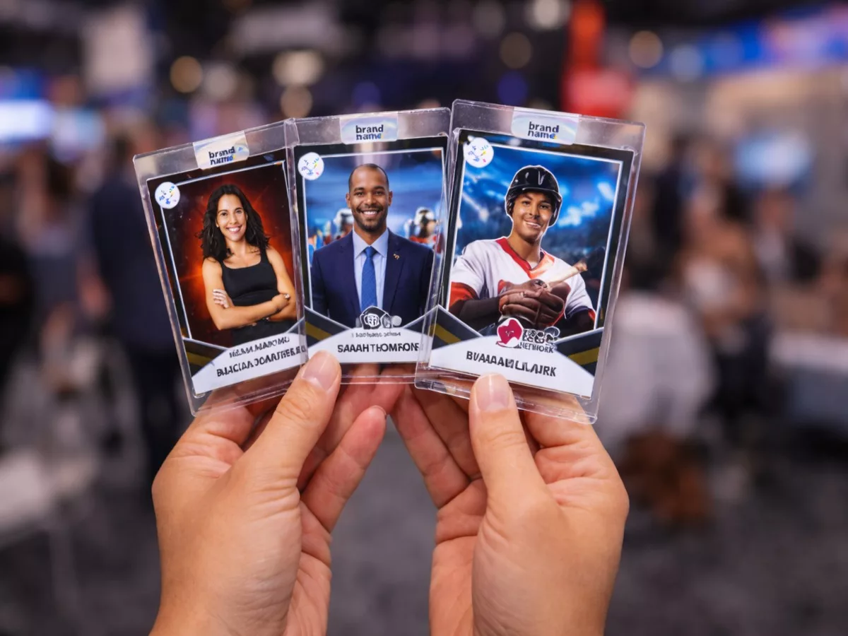 AI trading card activation displayed at corporate trade show booth engagement