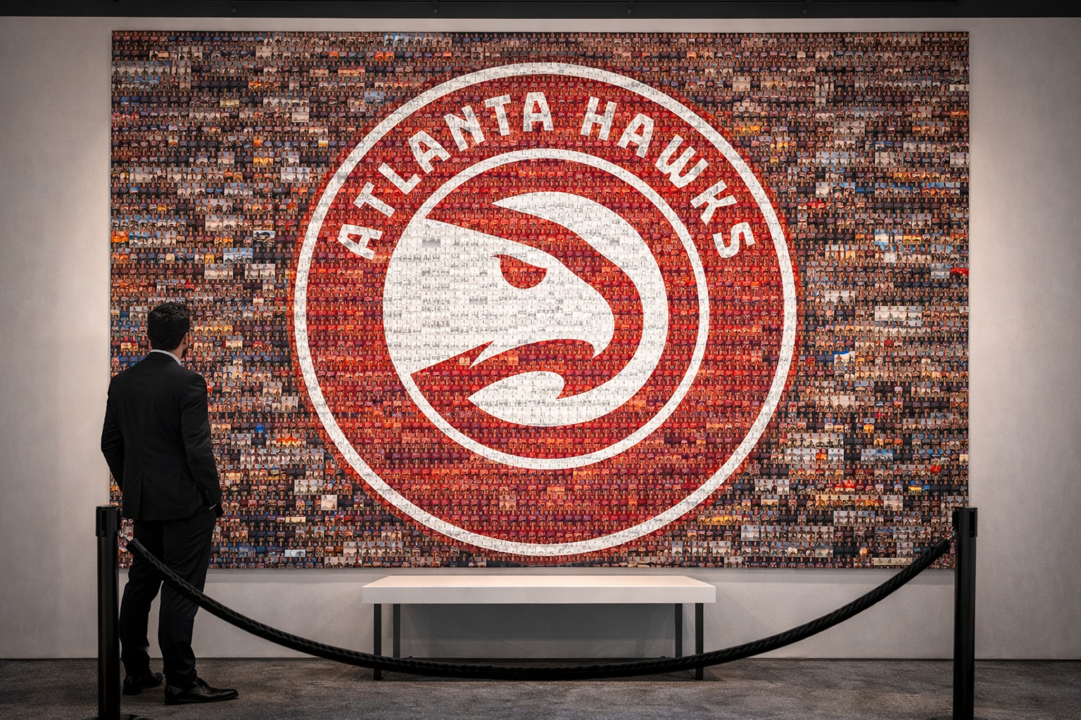 Atlanta Hawks branded photo mosaic activation built from hundreds of attendee photos at a corporate event