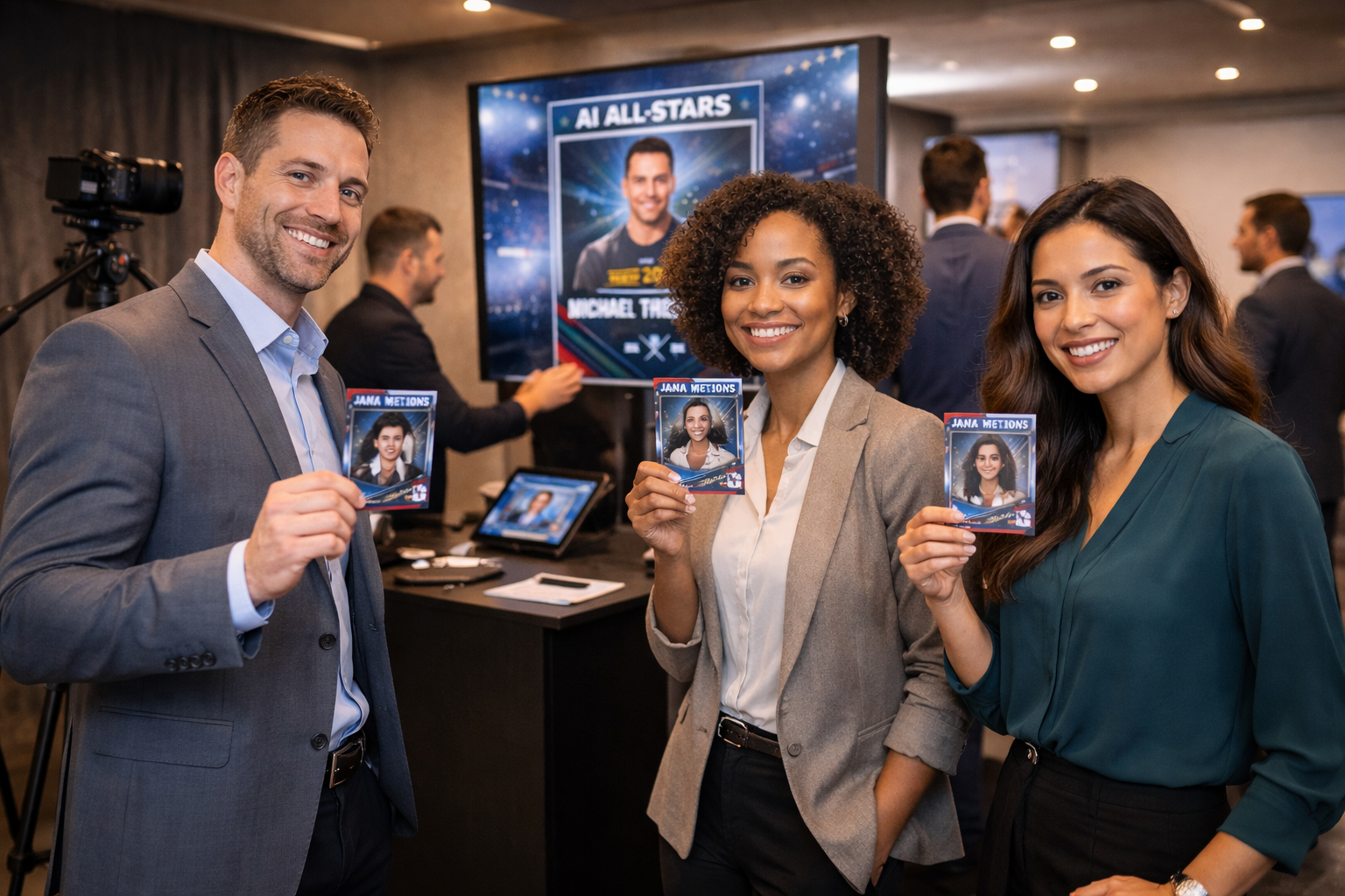 Interactive event experience activation at a corporate conference with attendees engaging in immersive AI-powered activations across major U.S. cities