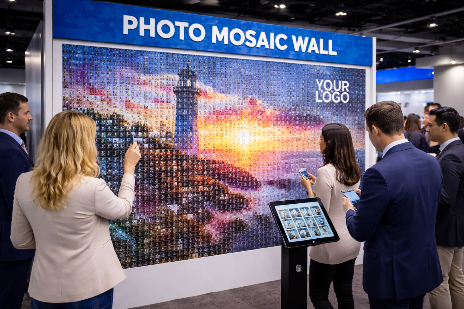 interactive event experiences photo mosaic wall activation.jpg Corporate interactive event experience featuring a large branded photo mosaic wall activation